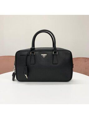 Prada Saffiano Leather Triangle Logo Handbag Black